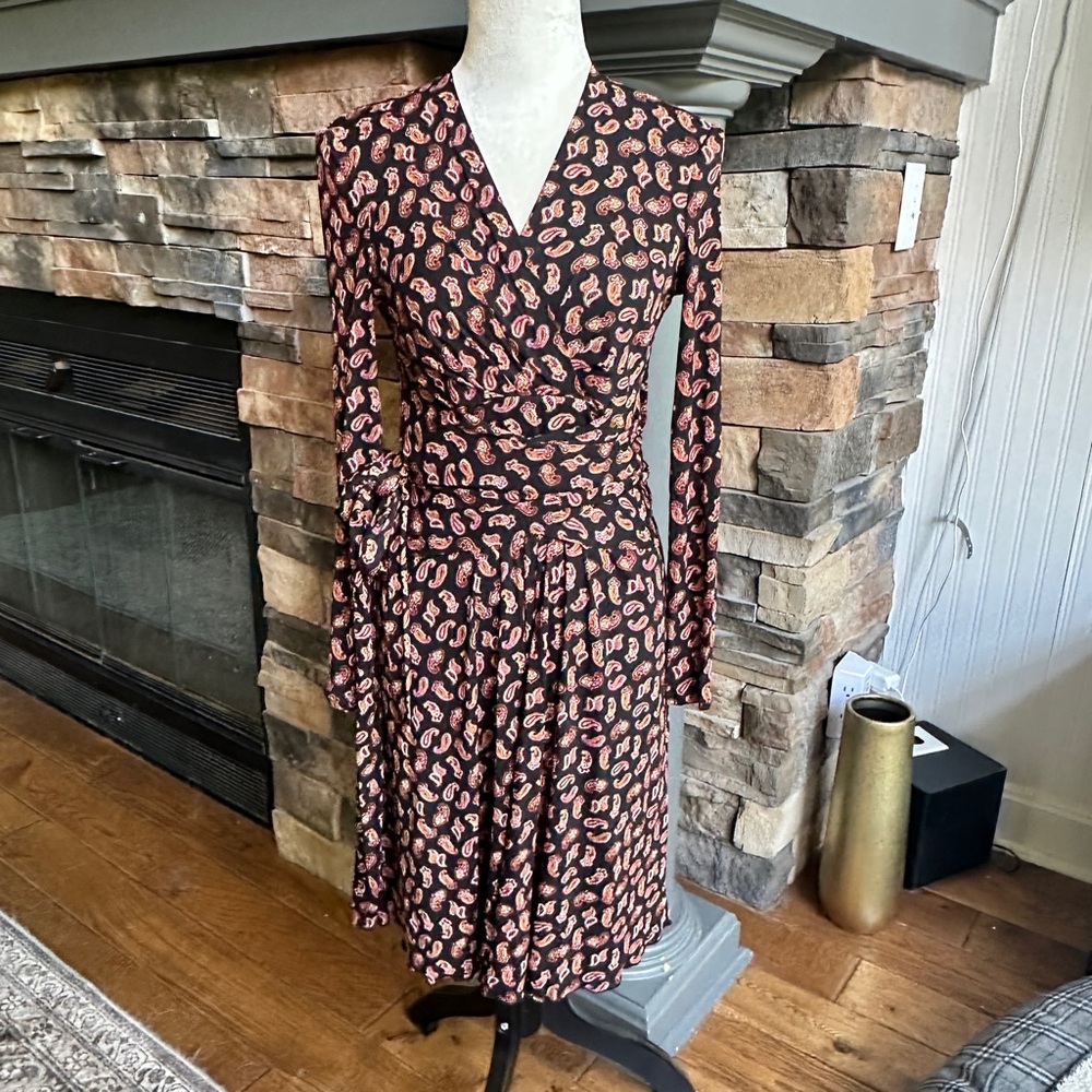 Diane Von Furstenberg Brenda Tie Wrap Paisley Dress EUC Size XS